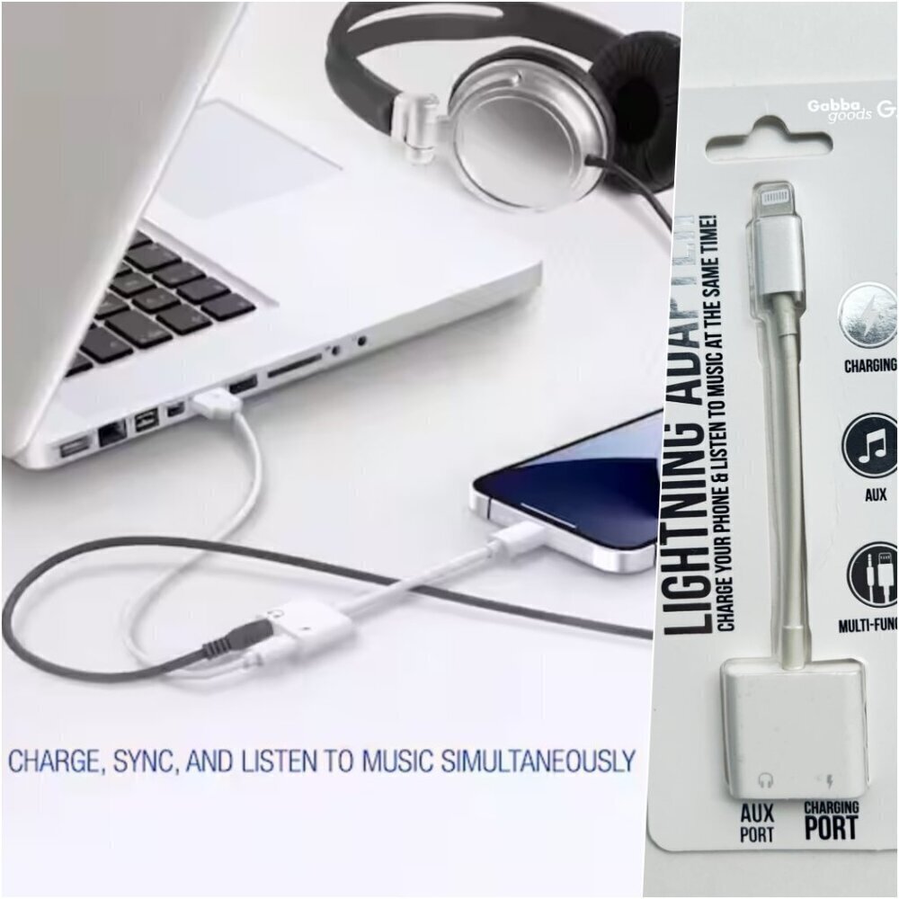 GabbaGoods 2-in-1 Lightning to Headphone Audio and Charger Adapter